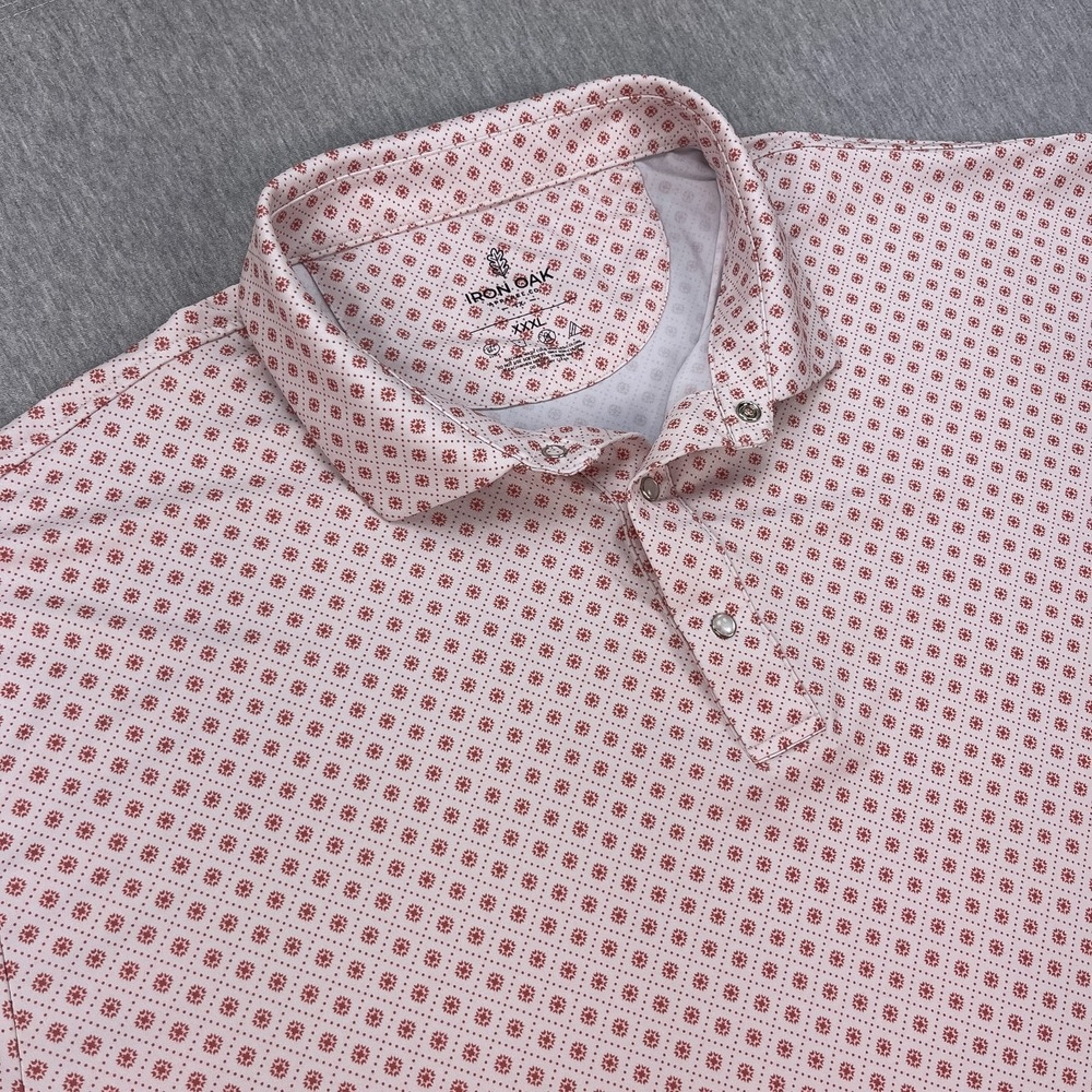 Iron Oak Polo Shirt Mens 3XL Red/Pink Revel Pearl Snap Short Sleeve Golf Stretch - Picture 3 of 12